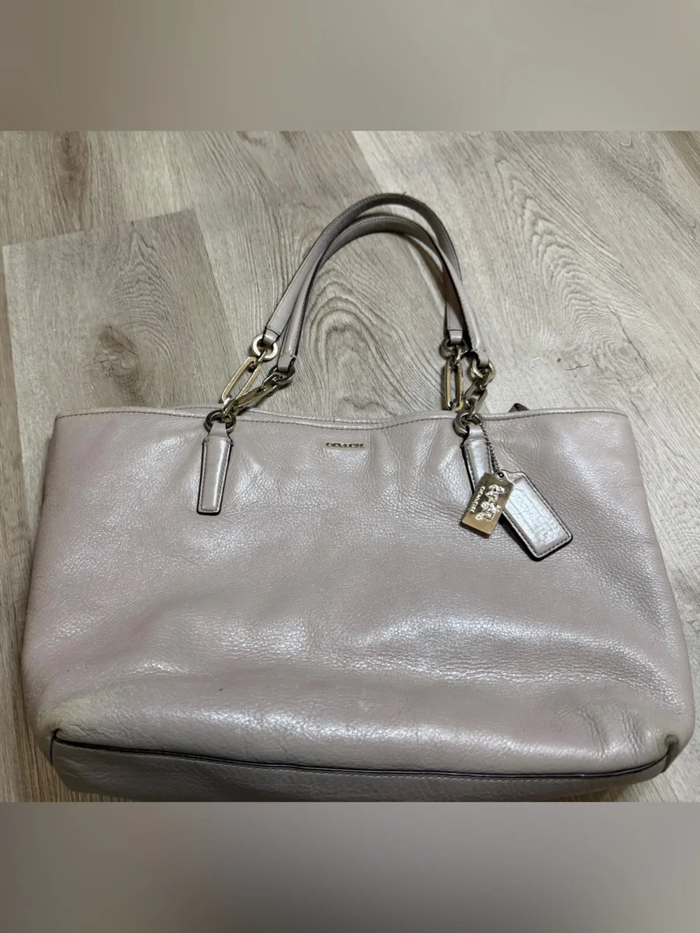 Coach Taupe Leather Tote with Chain-Link Handles